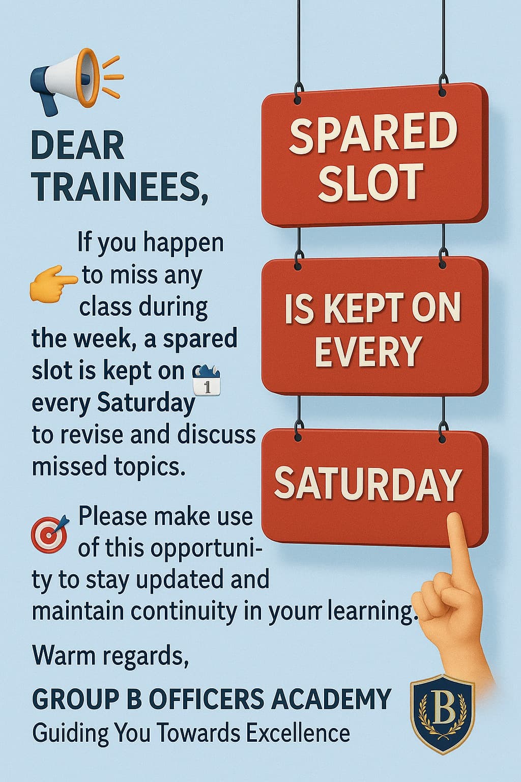 Spared Slot Information - Group B Officers Academy